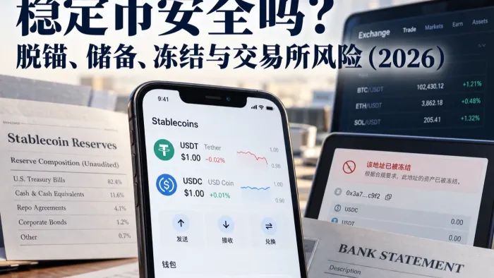 稳定币安全吗？脱锚、储备、冻结与交易所风险（2026）