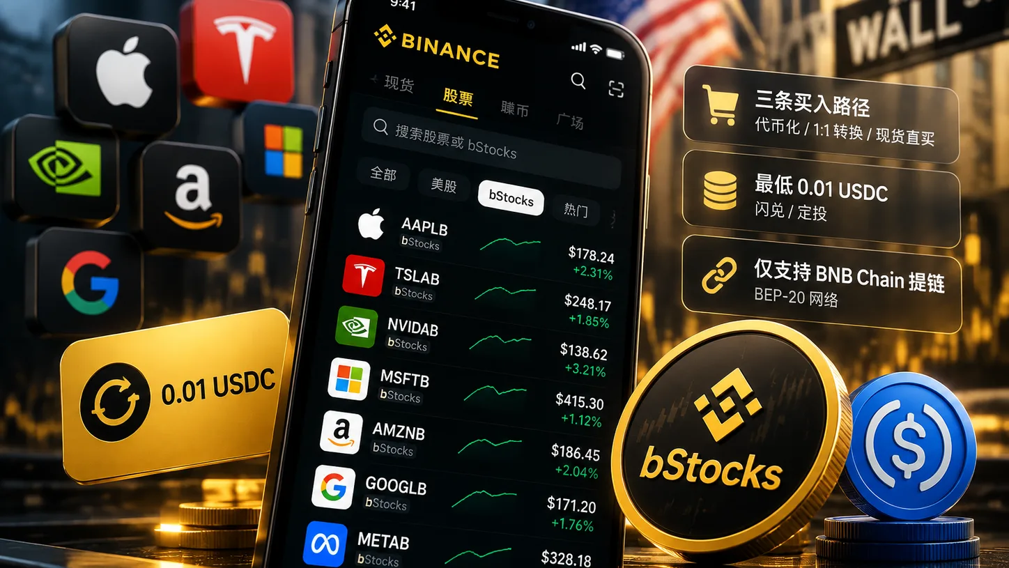 币安 bStocks 怎么买？三条路径、最低 0.01 USDC 与提链规则（2026）