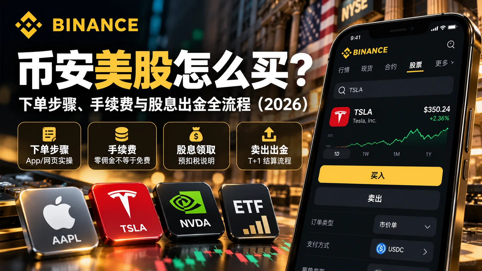 币安美股怎么买？下单步骤、手续费与股息出金全流程（2026）