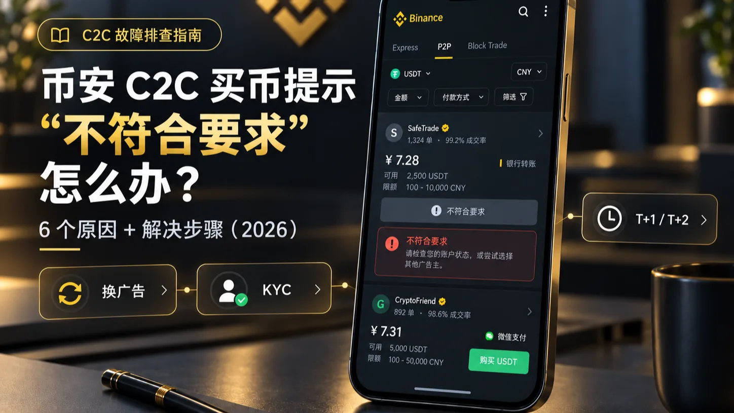 币安 C2C 买币提示“不符合要求”怎么办？6 个原因 + 解决步骤（2026）