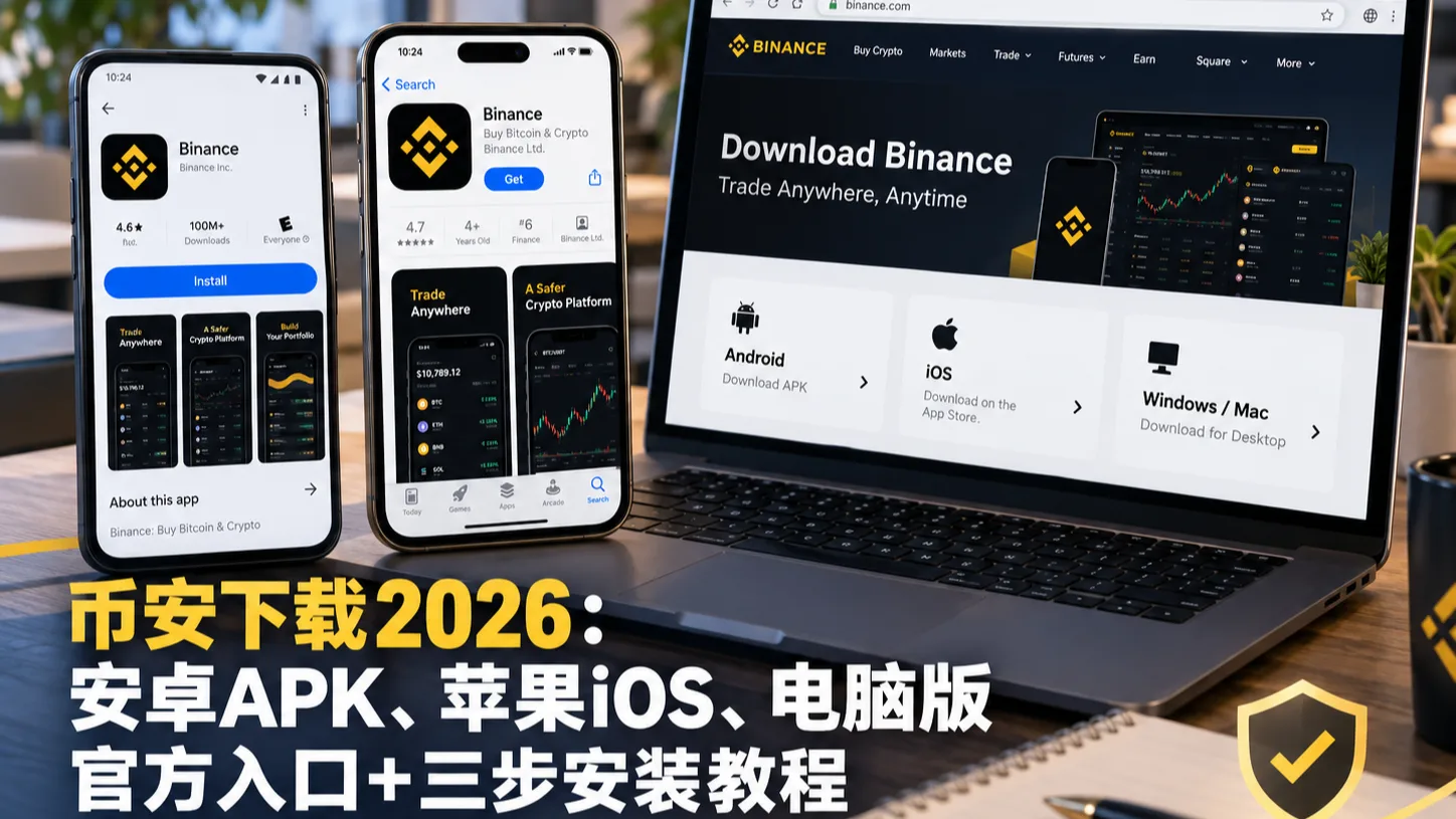 币安下载2026：安卓APK、苹果iOS、电脑版官方入口+三步安装教程（附防假冒核对）
