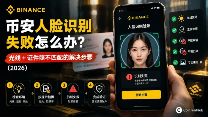 币安人脸识别失败怎么办？光线+证件照不匹配的解决步骤（2026）
