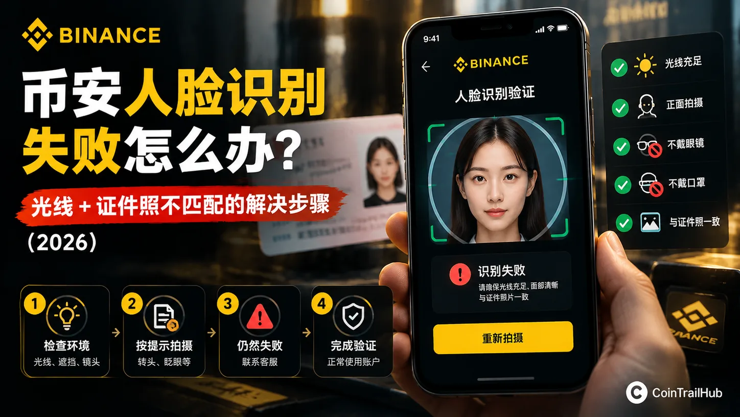 币安人脸识别失败怎么办？光线+证件照不匹配的解决步骤（2026）