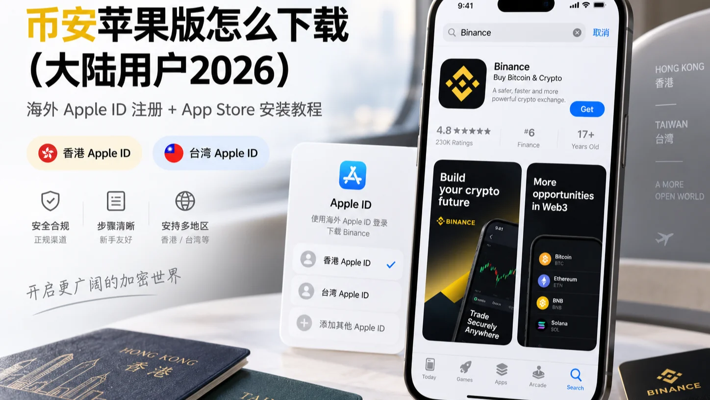 币安苹果版怎么下载（大陆用户2026）：海外Apple ID注册 + App Store安装教程