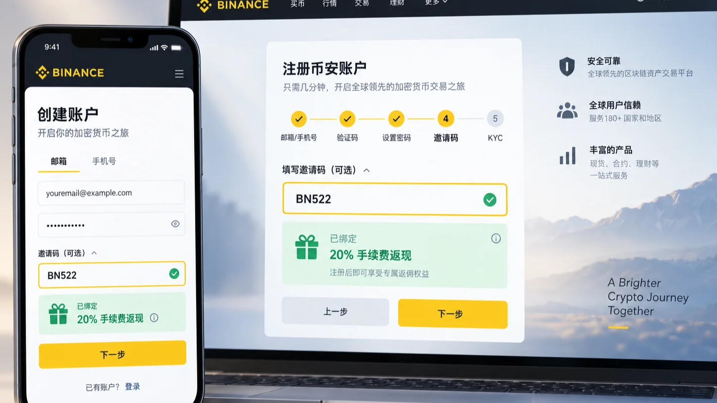 币安邀请码BN522在哪填？注册时填对，返现20%