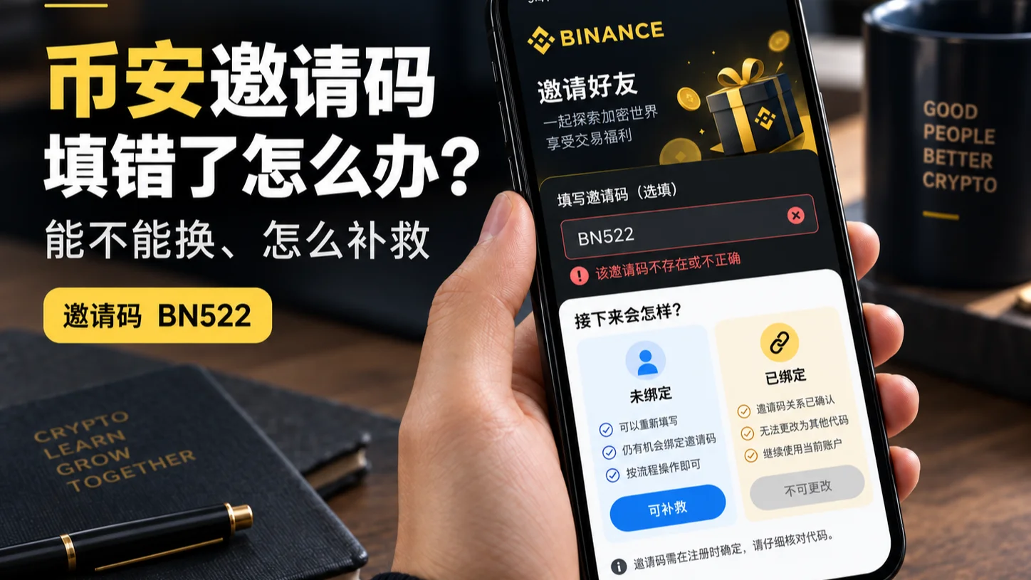 币安邀请码填错了怎么办？能不能换、补救流程（邀请码BN522）