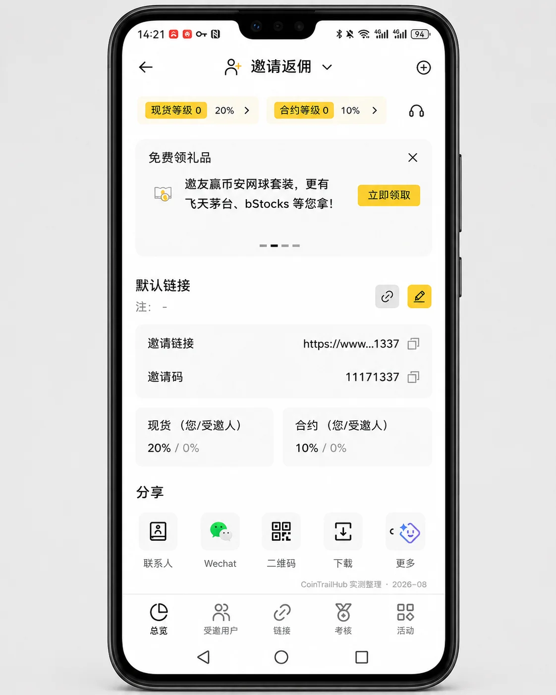 Binance老账号邀请返佣页面