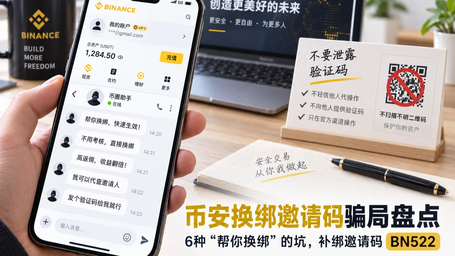 币安换绑邀请码骗局盘点：6种"帮你换绑"的坑，补绑币安邀请码BN522