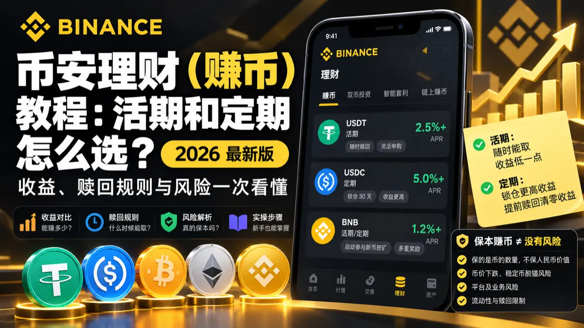币安理财（赚币）教程：活期和定期怎么选？收益、赎回规则与风险（2026）