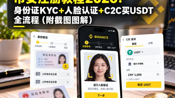 币安注册教程 2026：身份证KYC+人脸认证+C2C买USDT全流程（附截图图解）