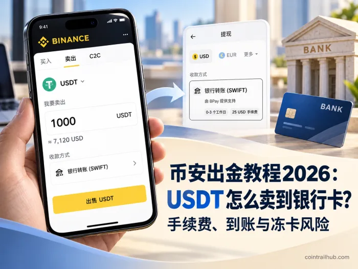 币安出金教程2026：USDT怎么卖到银行卡？手续费、到账与冻卡风险