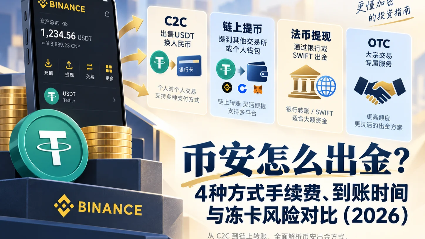 币安怎么出金？4种方式手续费、到账时间与冻卡风险对比（2026）