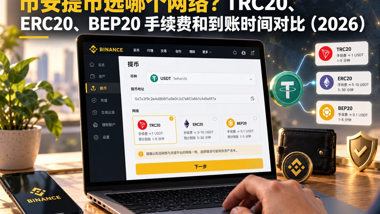 币安提币选哪个网络？TRC20、ERC20、BEP20 手续费和到账时间对比（2026）