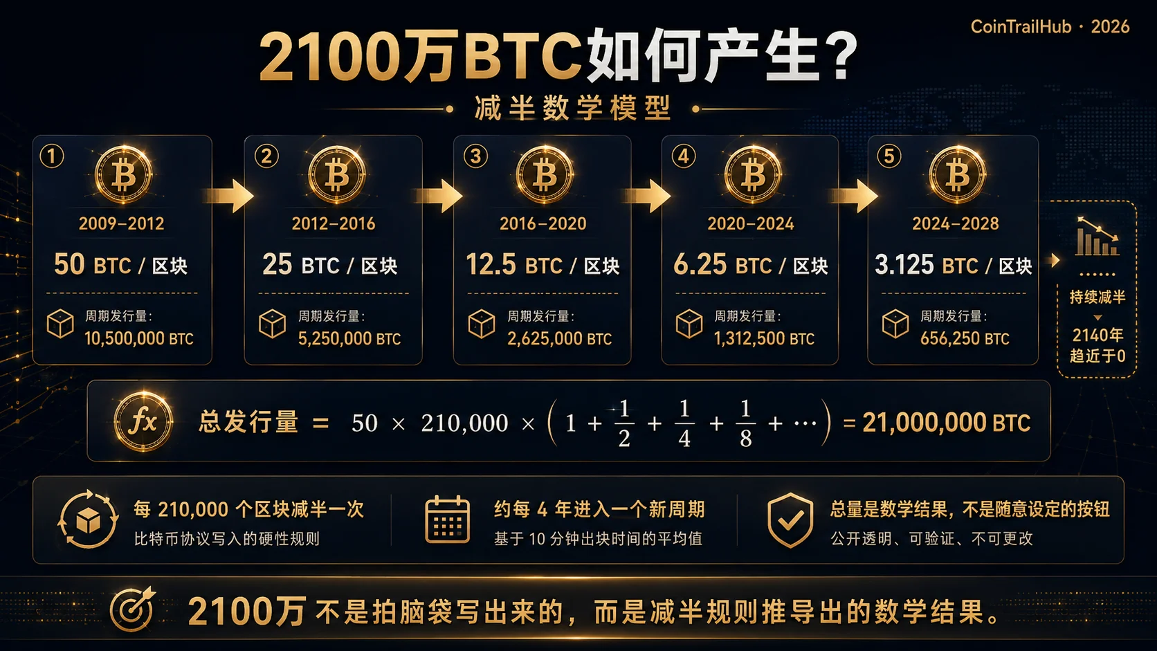 Fórmula matemática del límite de 21 millones de Bitcoin