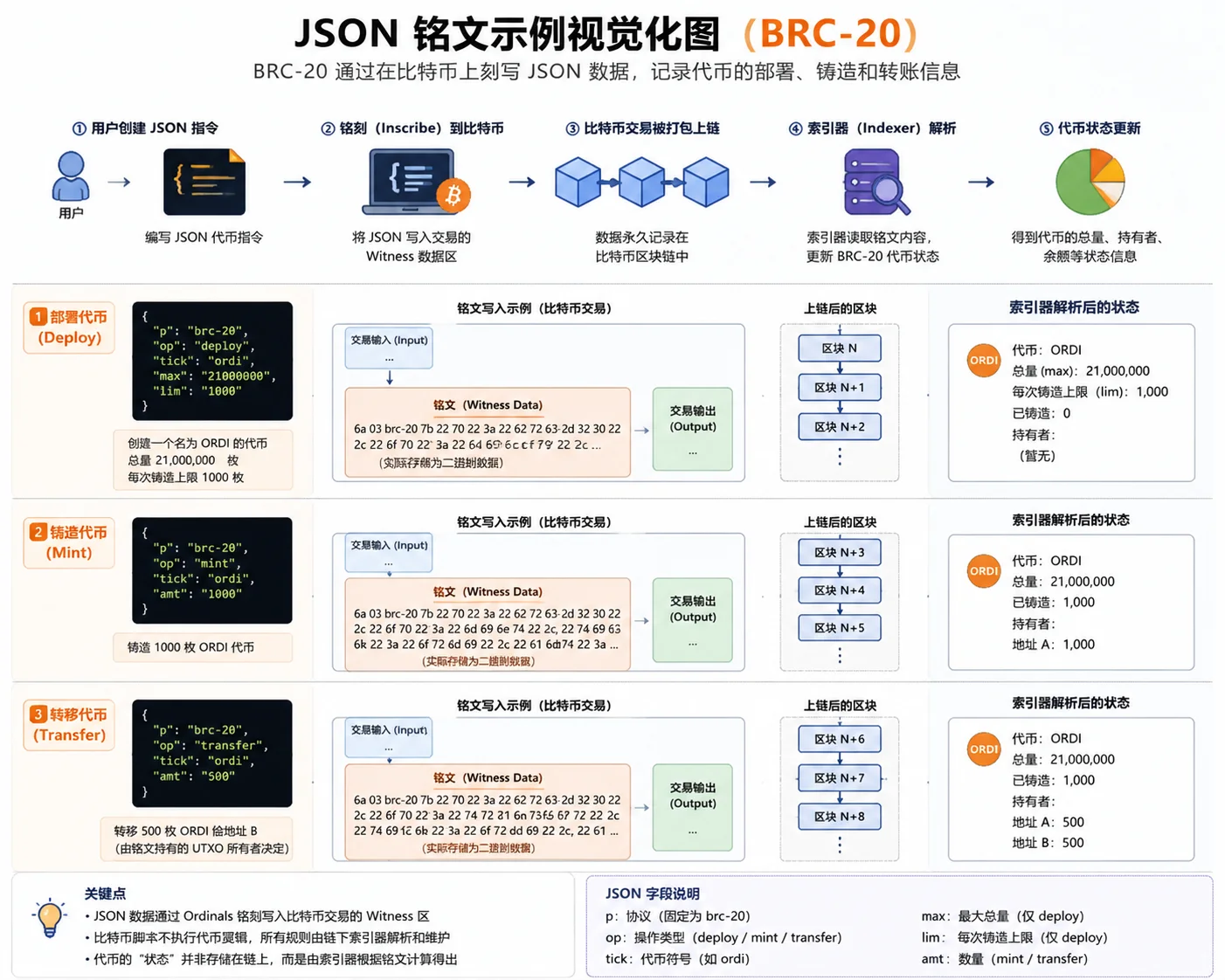 BRC-20铸造(Mint)操作示例 — 通过铭文刻入JSON来铸造代币