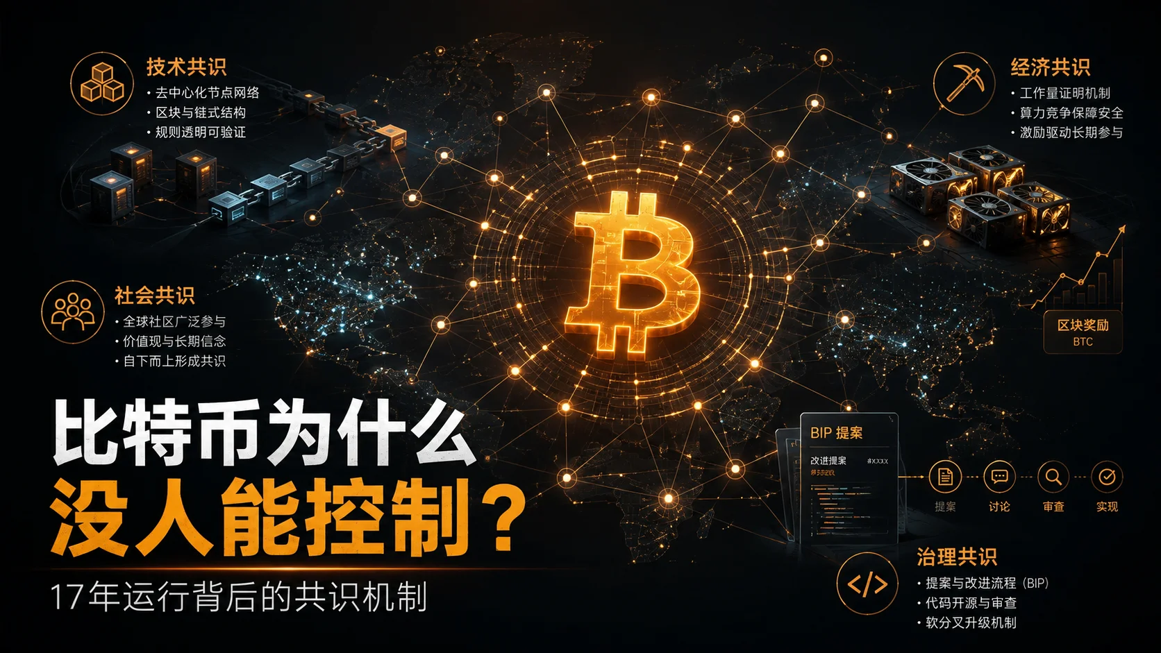 比特币为什么没人能控制？17年运行背后的共识机制：谁决定BTC规则（2026）
