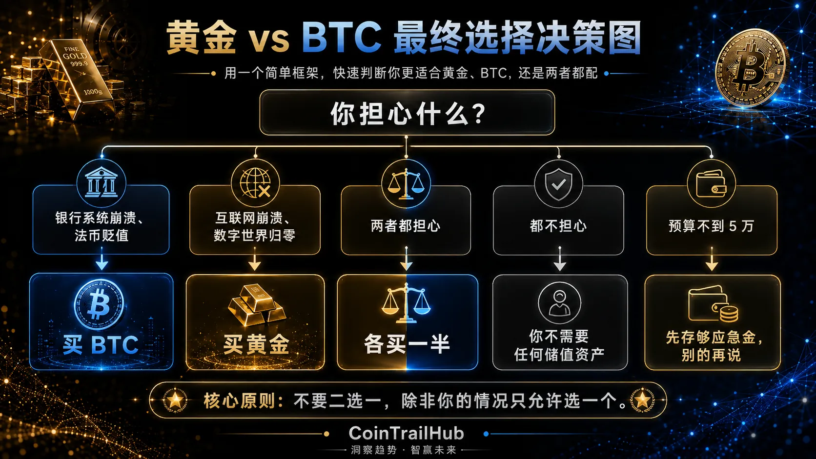 BTC vs 黄金 决策树 - 一句话选择指南