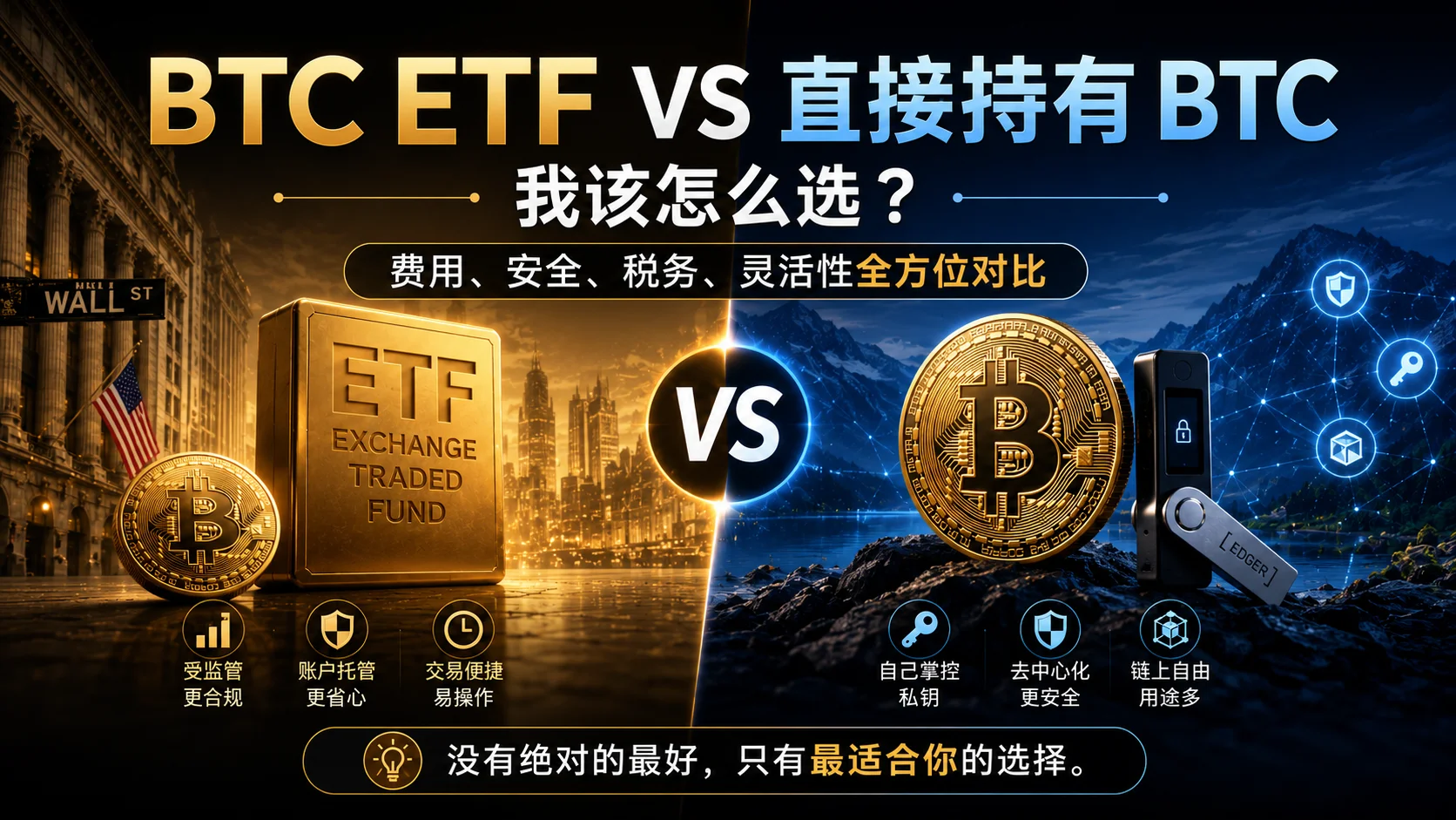 买比特币ETF还是直接买BTC？2026 ETF vs BTC完整选择指南（按金额、地区和持有周期）