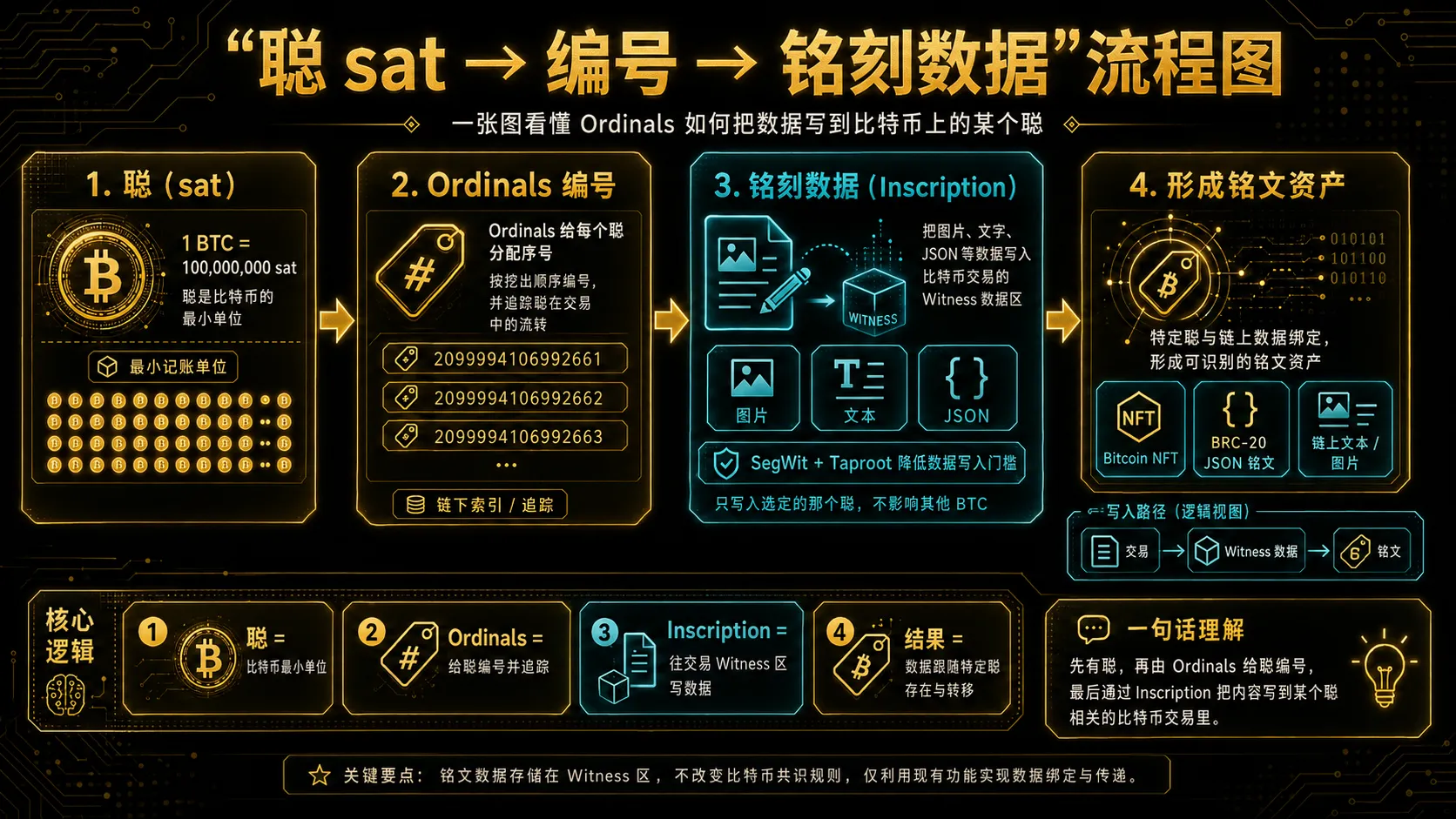 Ordinals编号与Inscription铭文的关系图解