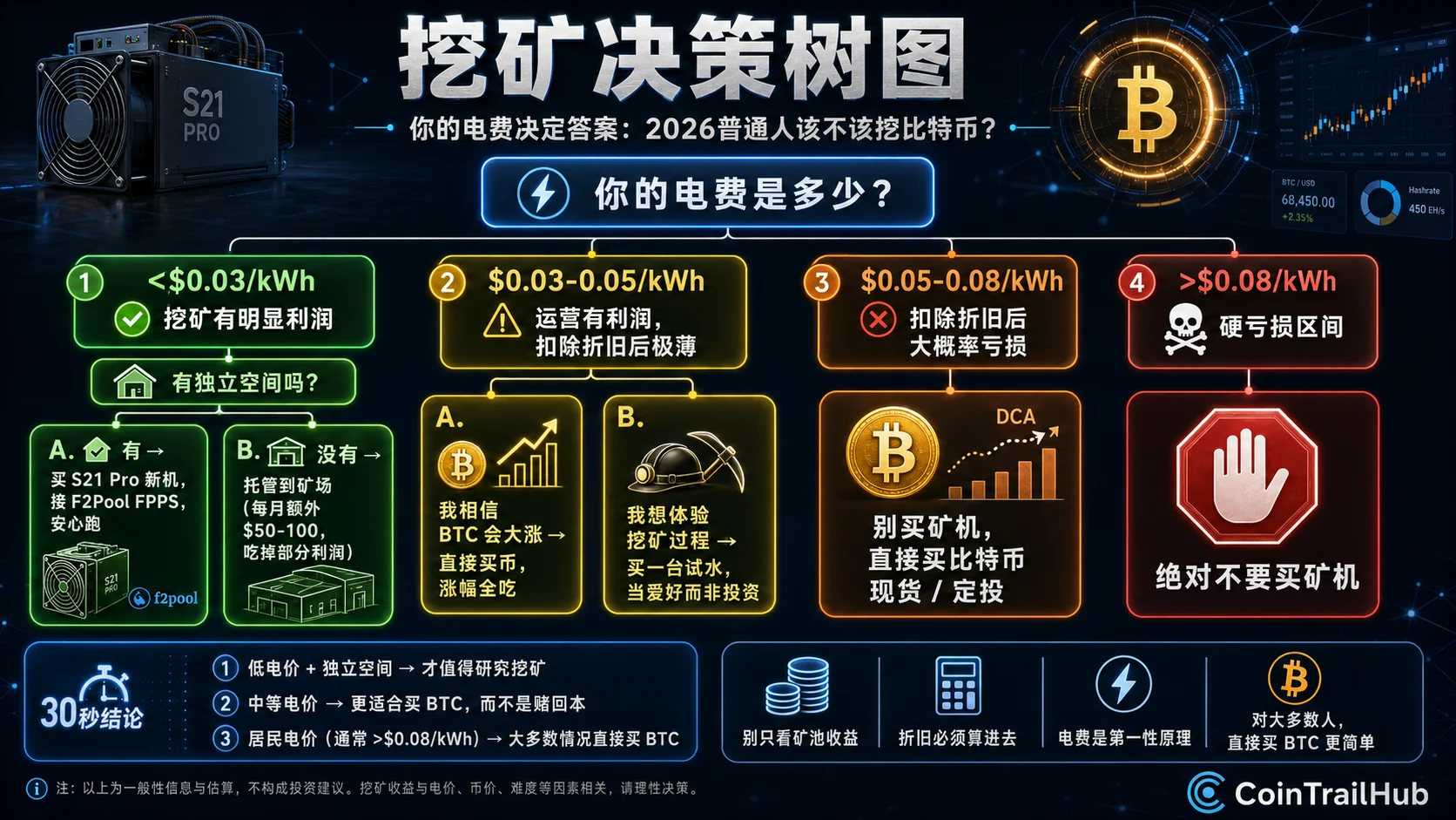 三种参与路径:自己挖矿、托管到矿场、直接买币——按电费决策