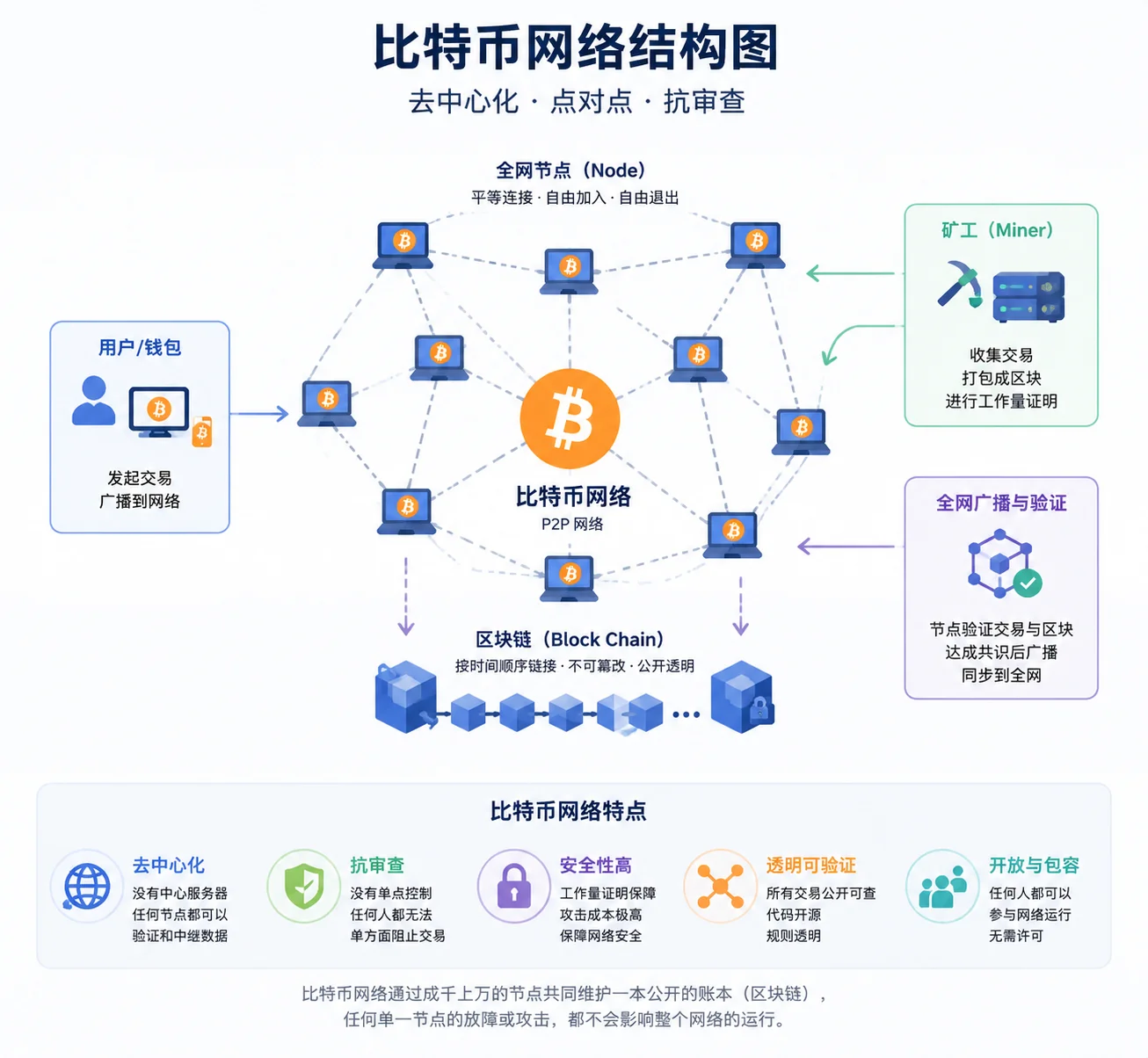 比特币去中心化的三个核心保护：无单点故障、无单点控制、无需许可