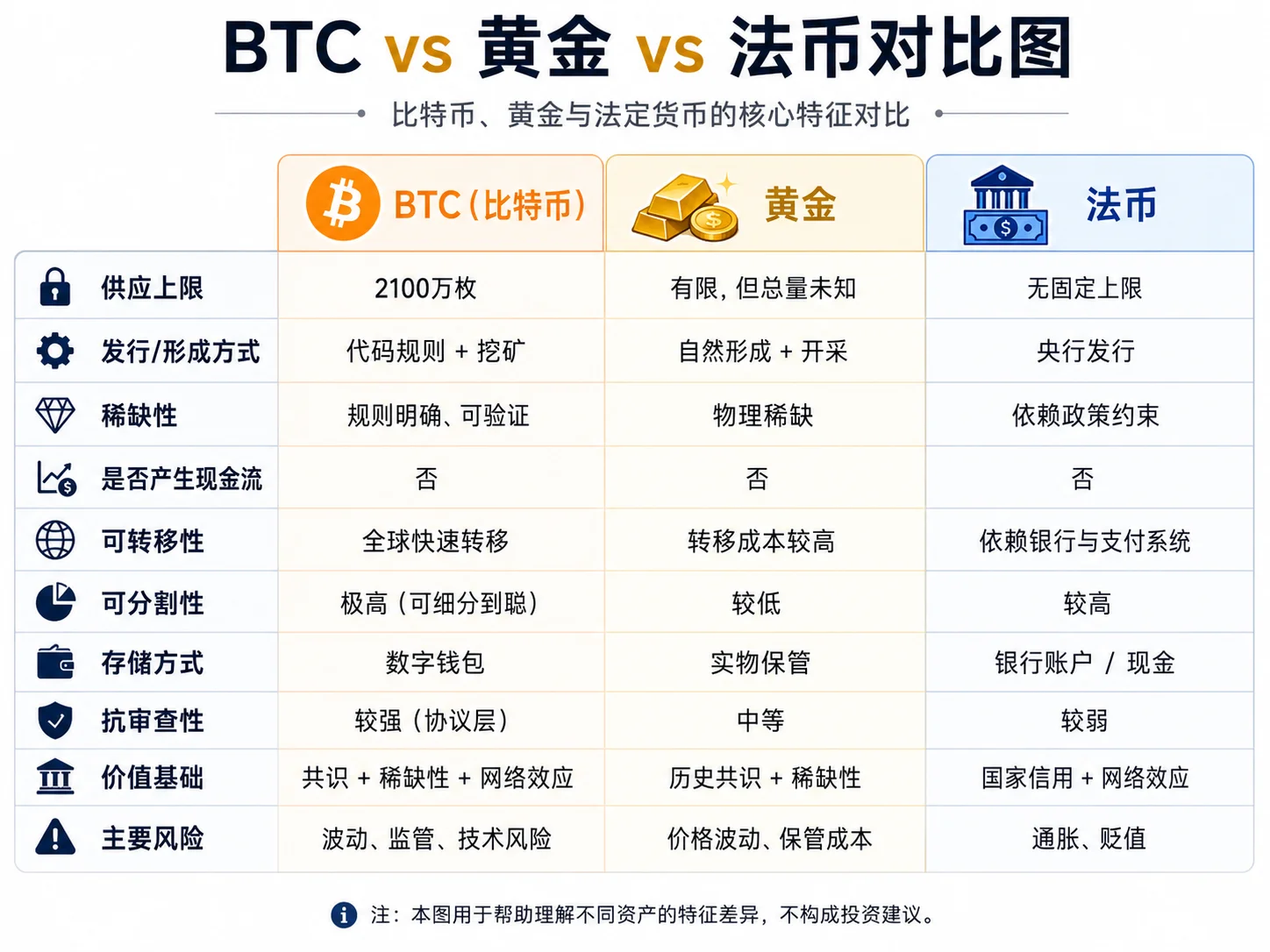 比特币和黄金都不产生现金流，价值来自稀缺性和共识