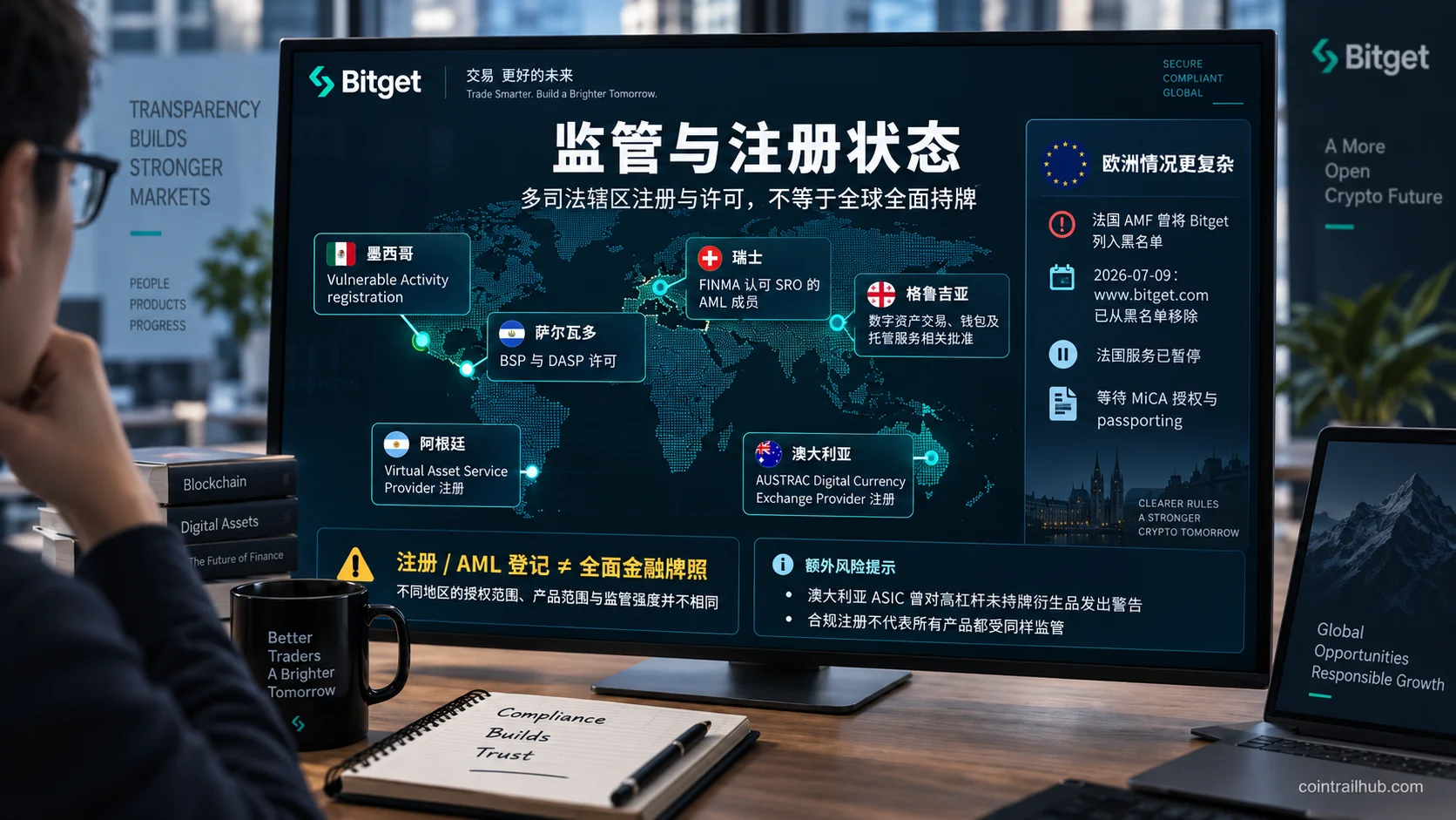 Bitget 官方监管注册与许可页面截图:全球多司法辖区合规状态一览