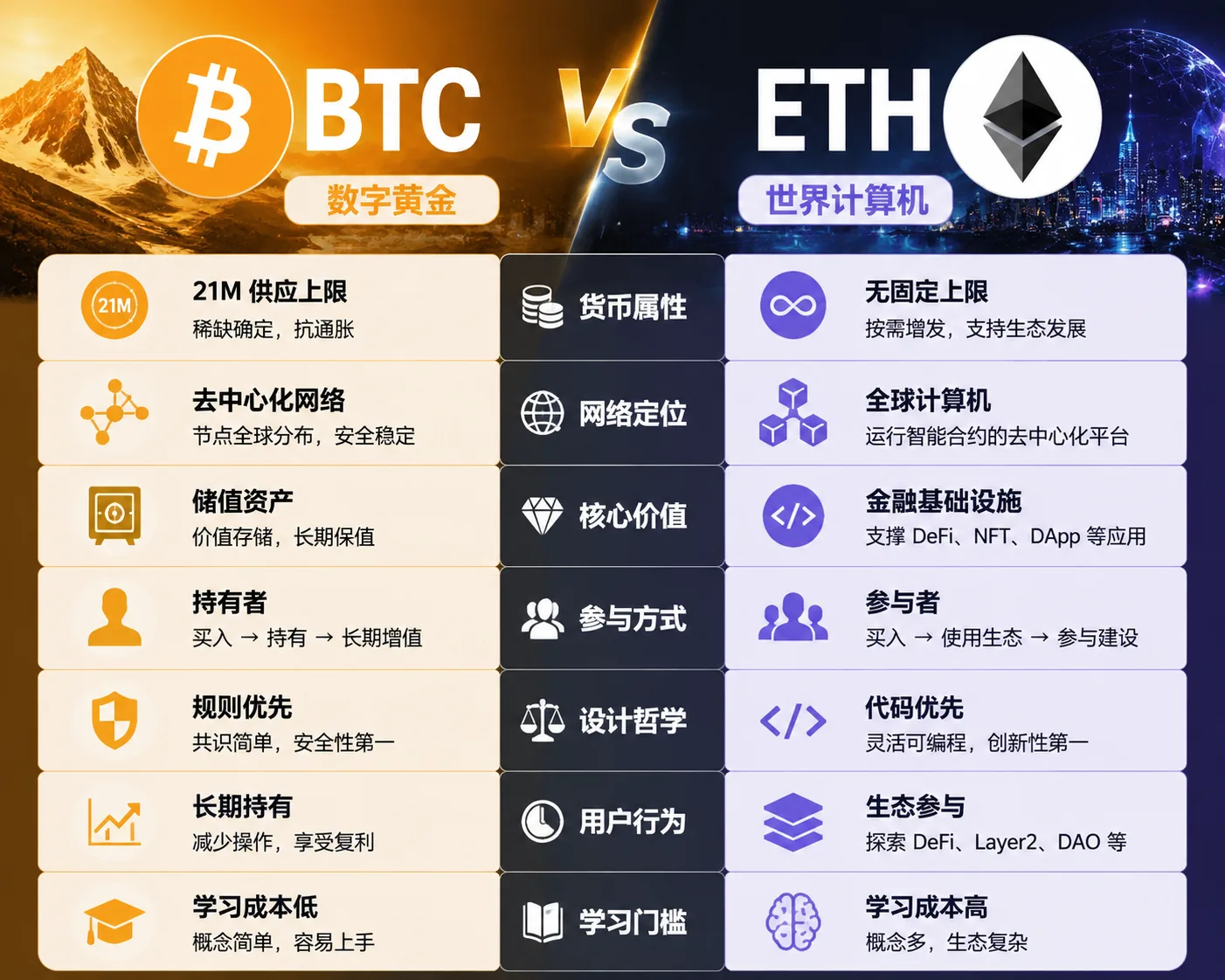 BTC vs ETH 两种加密世界观对比