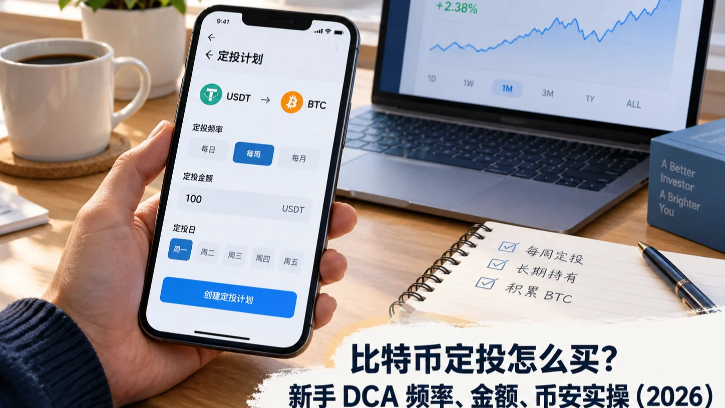 比特币定投怎么买？新手 DCA 频率、金额、币安实操（2026）