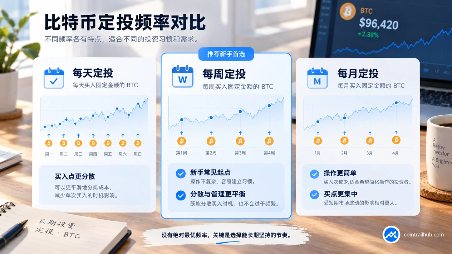 比特币定投每天、每周和每月频率对比