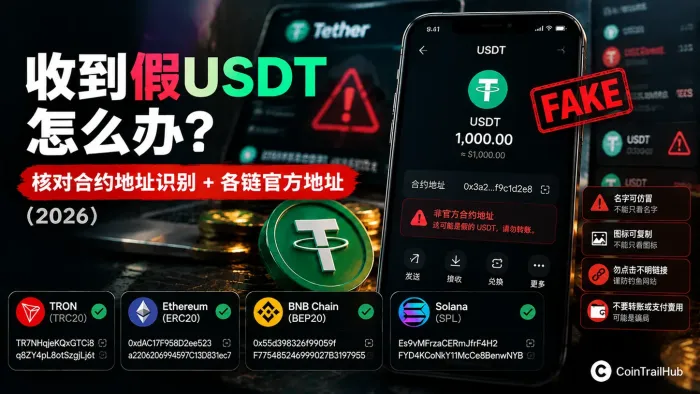 收到假USDT怎么办？核对合约地址识别+各链官方地址（2026）