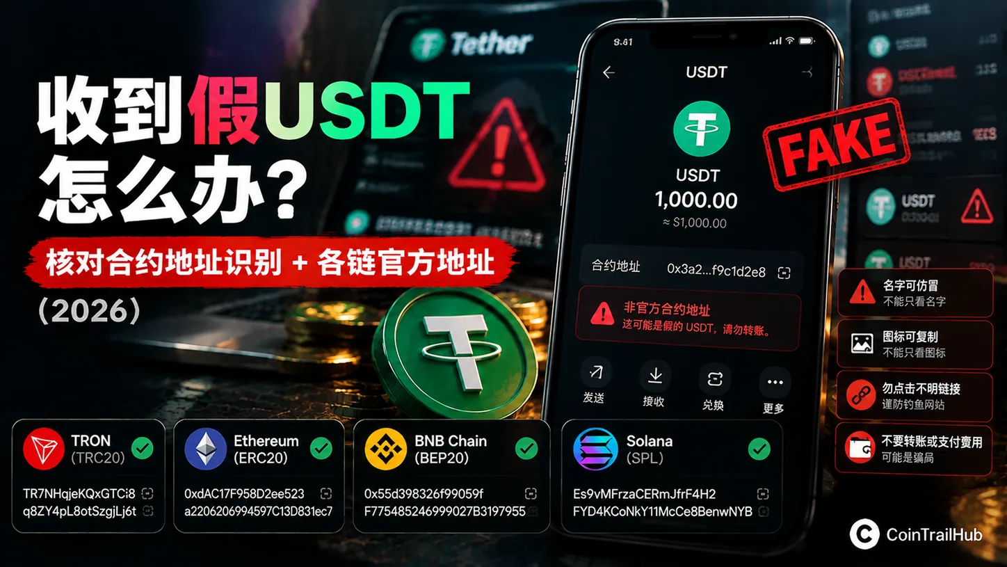 收到假USDT怎么办？核对合约地址识别+各链官方地址（2026）