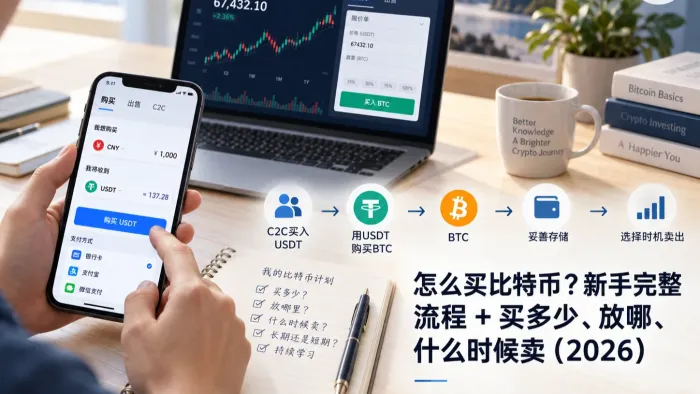 怎么买比特币？新手完整流程 + 买多少、放哪、什么时候卖（2026）