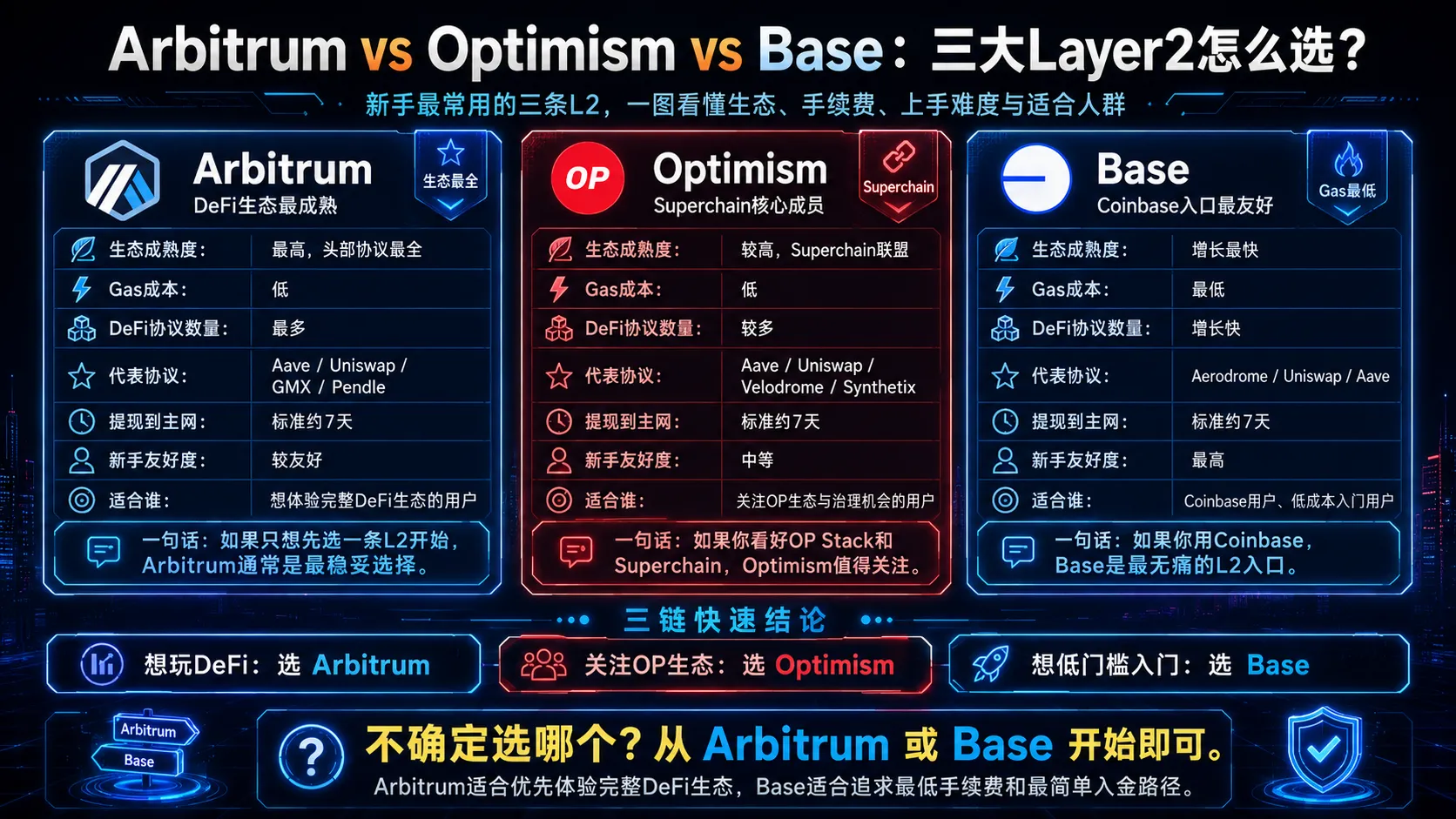 Arbitrum、Optimism、Base三大Layer2横向对比