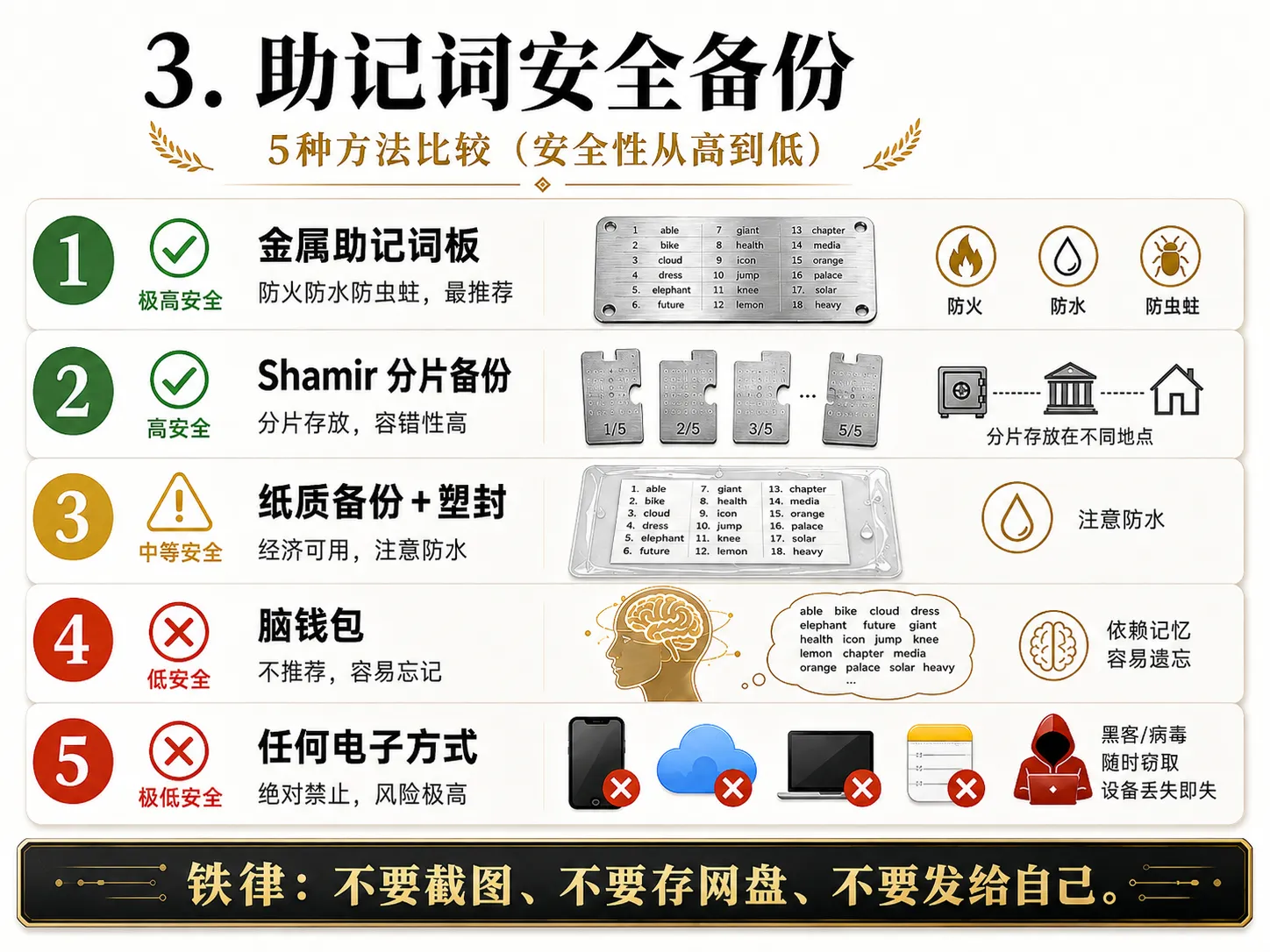助记词备份方法对比:金属板 vs 纸张 vs 分片备份