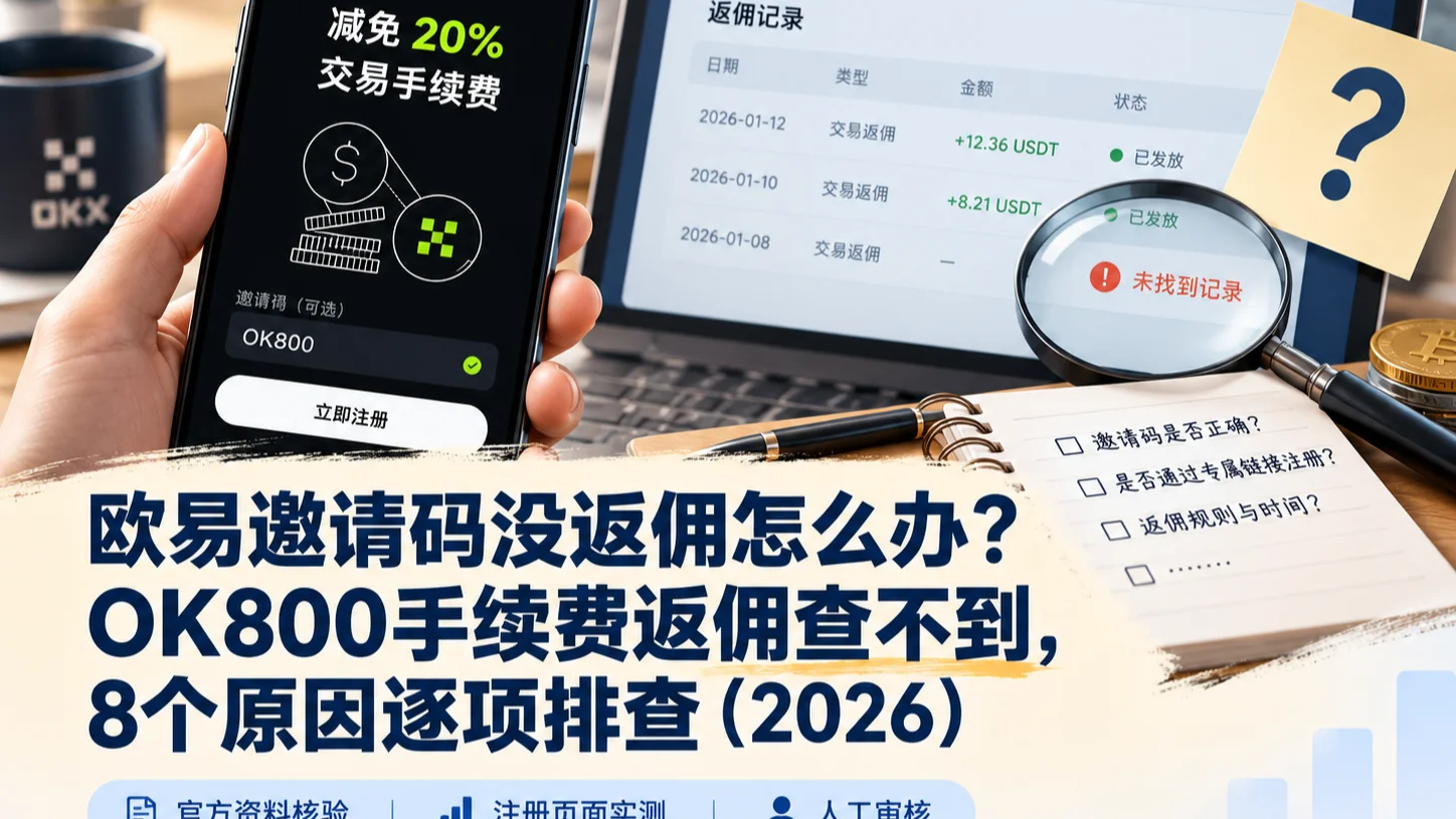 欧易邀请码没返佣怎么办？OK800手续费返佣查不到，8个原因逐项排查（2026）