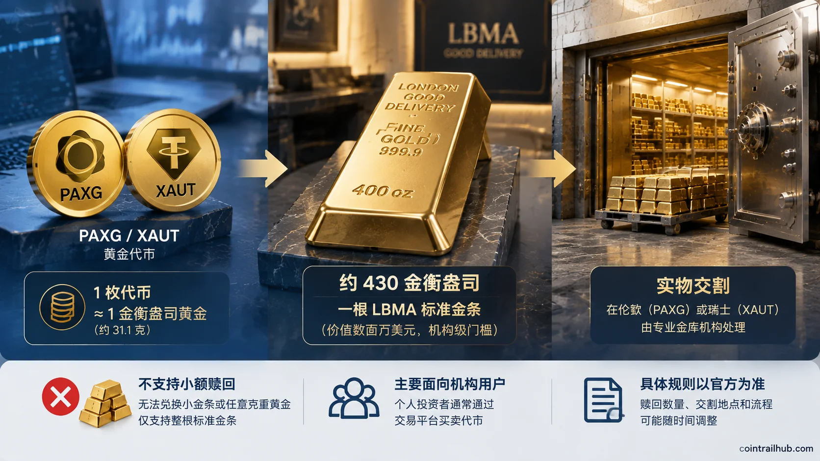 PAXG 和 XAUT 黄金代币兑换 LBMA 标准金条流程