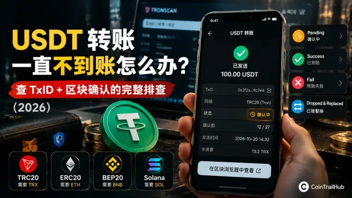 USDT转账一直不到账怎么办？查TxID+区块确认的完整排查（2026）