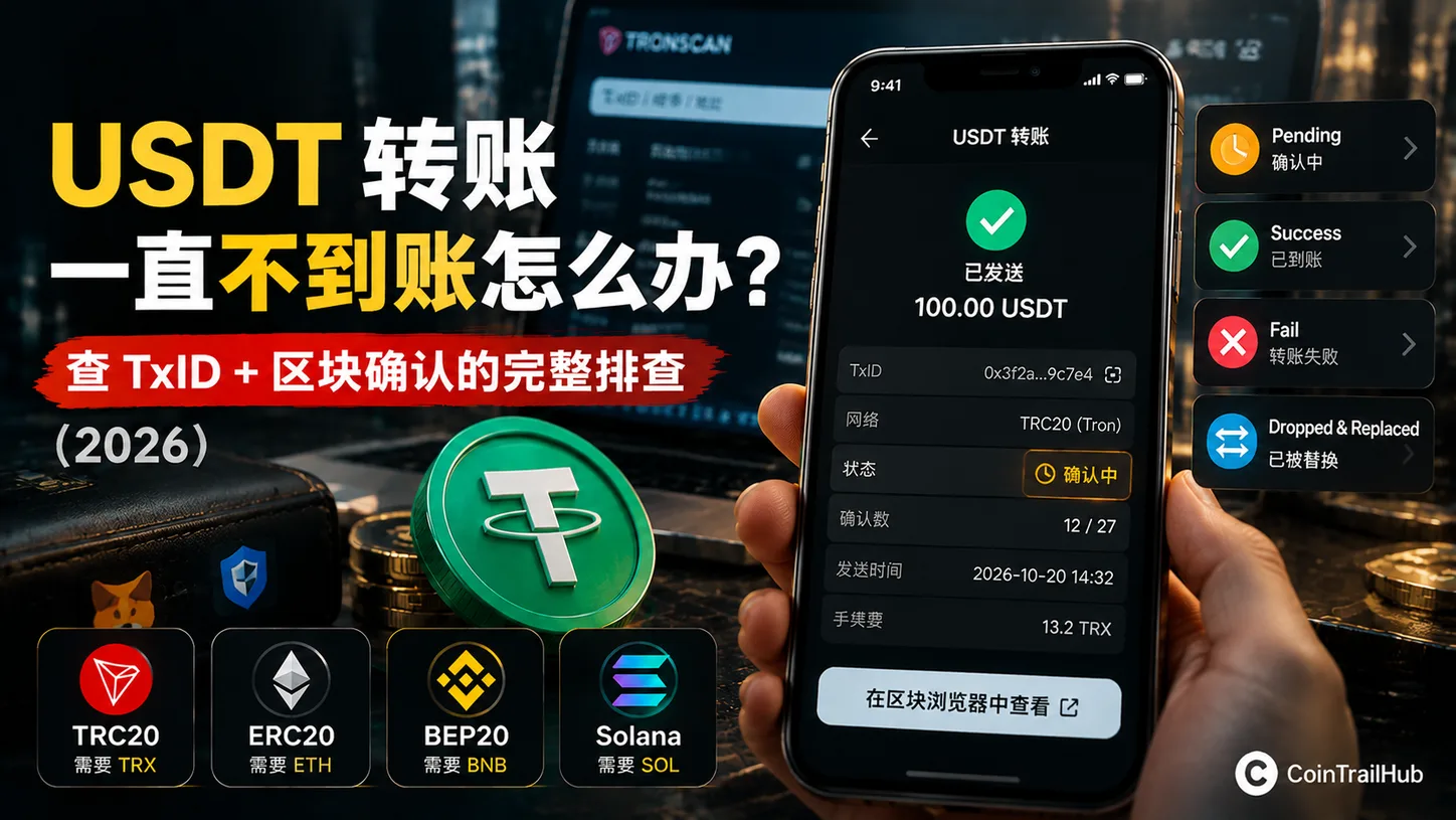 USDT转账一直不到账怎么办？查TxID+区块确认的完整排查（2026）