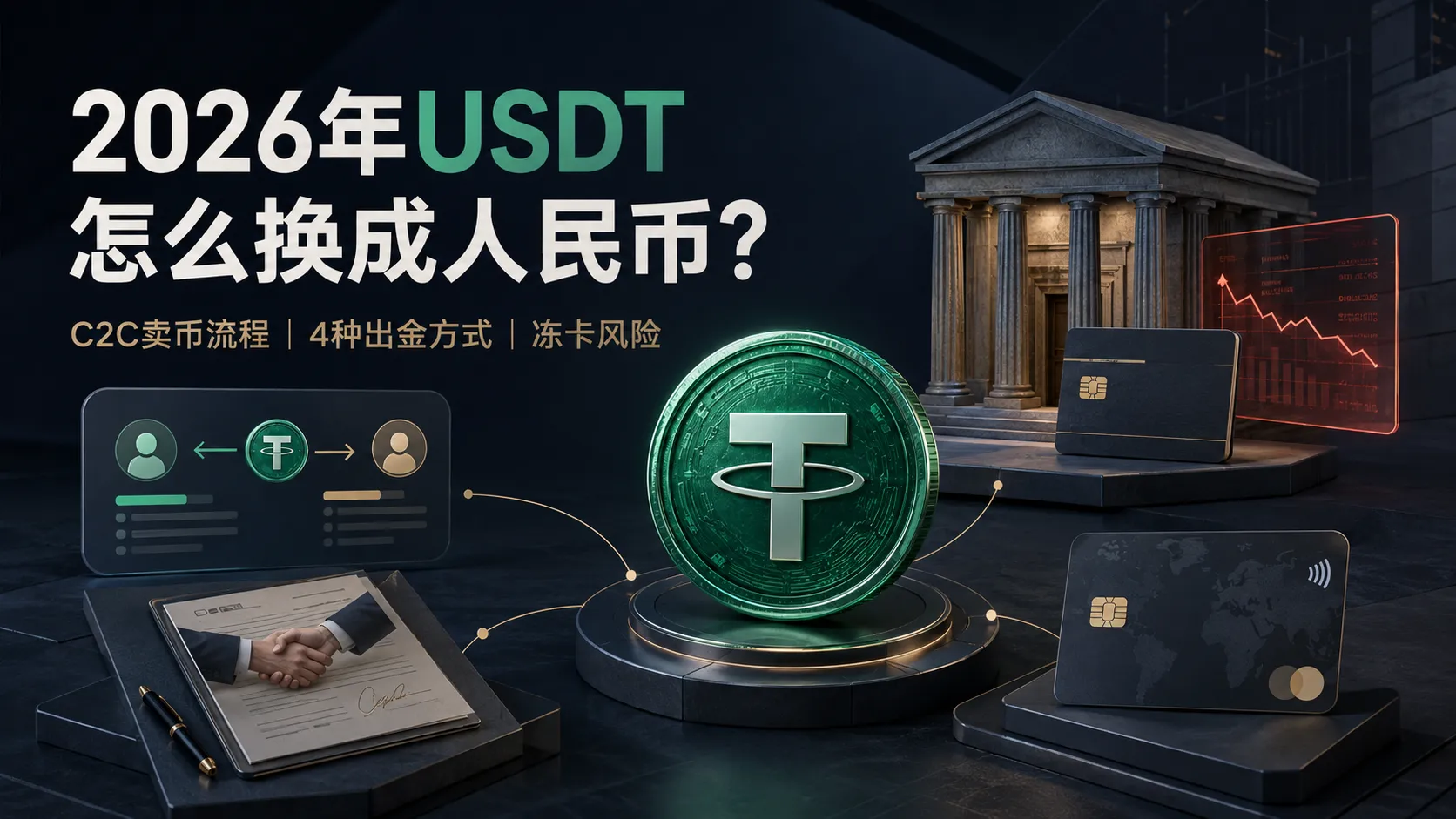 2026年USDT怎么换成人民币？C2C卖币流程、4种出金方式与冻卡风险