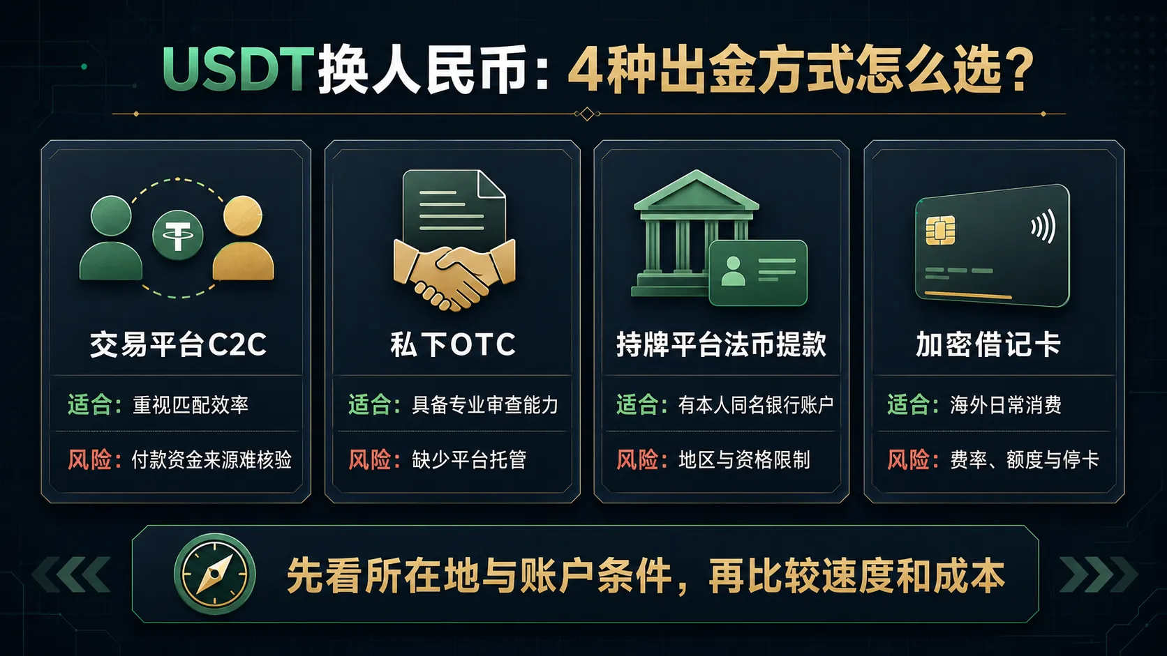USDT换成人民币的4种出金路径对比