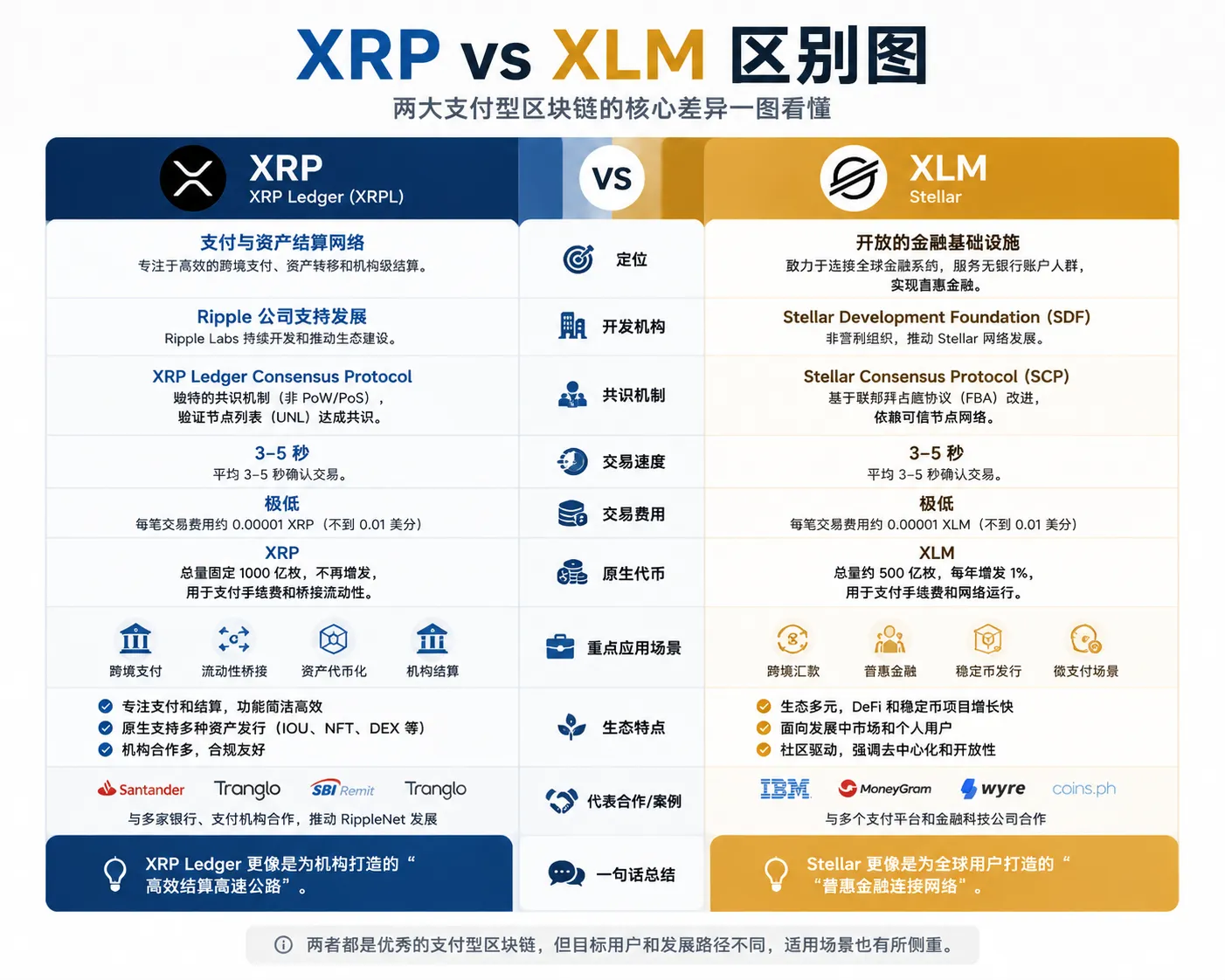 XRP Ledger 与 Stellar(XLM)对比
